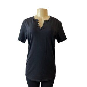 Vav Women's Henley Black Short Sleeve Shirt Sz L - NWT